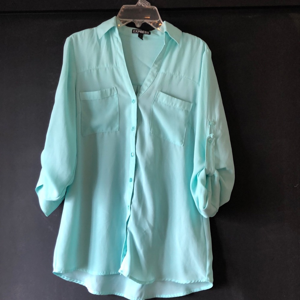 Sheer teal work blouse